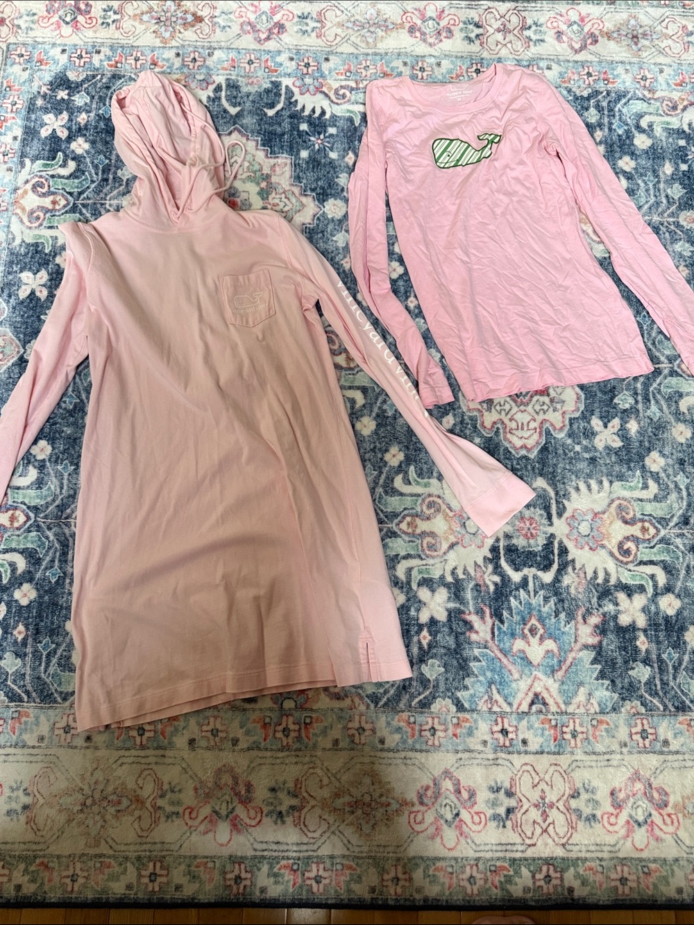 Vineyard Vines Women’s Bundle  Pink Long Sleeve Whale Tee and Hooded Tunic Set